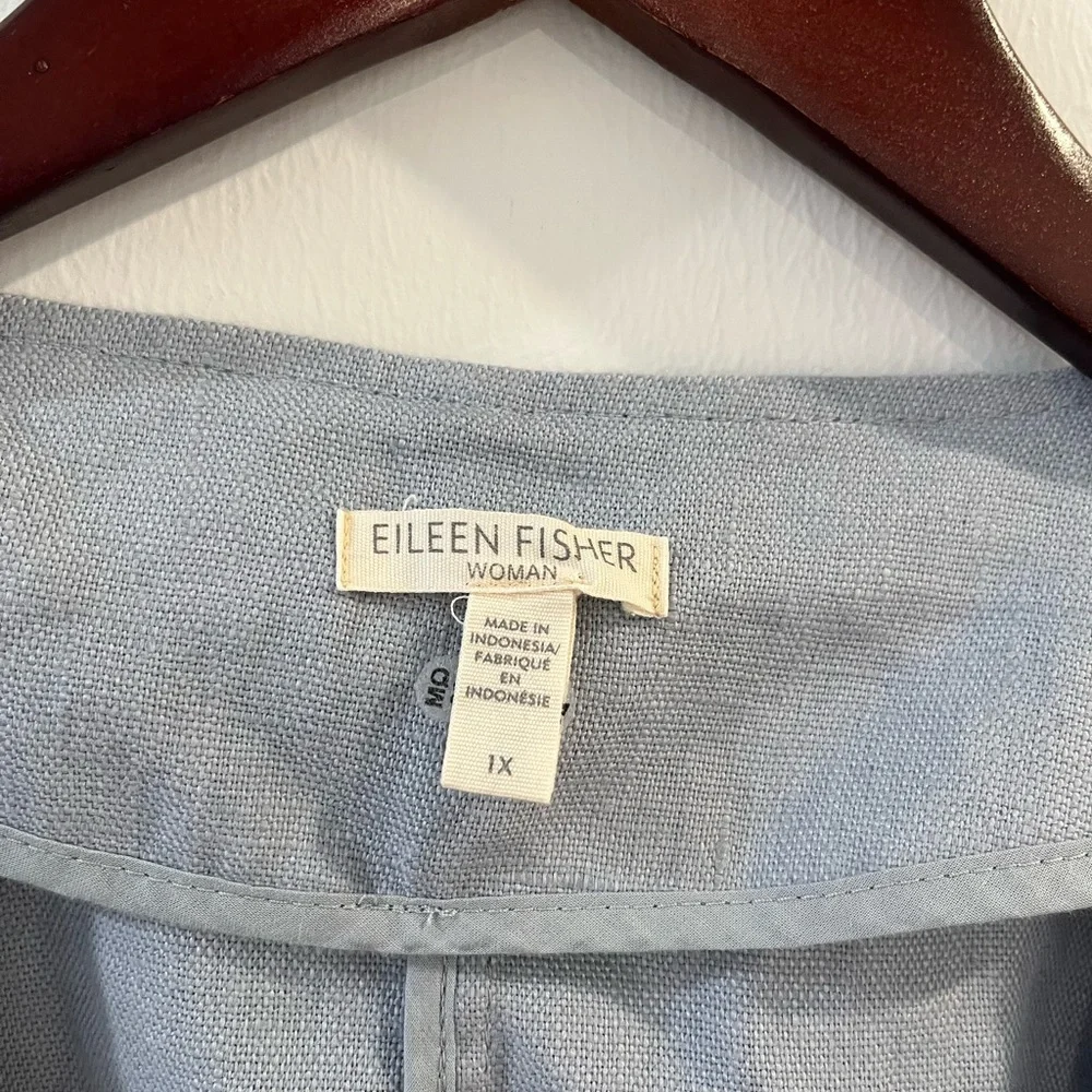 Eileen Fisher Blue Linen Jacket with Relaxed Silhouette - Picture 2 of 6